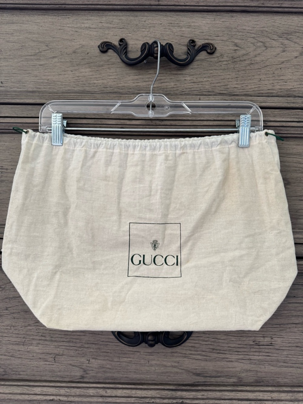 Gucci Drawstring Dust Bag in Natural Cotton with Green Logo